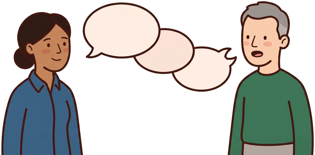 Two people facing each other with speech bubbles passing between them
