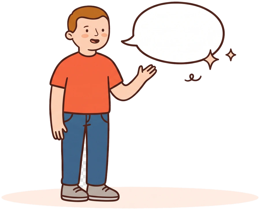 A person mid-sentence with an empty speech bubble beside them